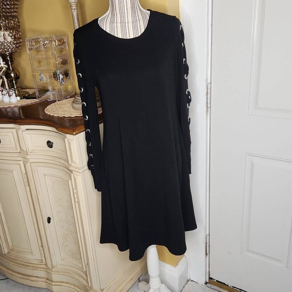 Spense black knit dress long sleeves grommet details women's size M